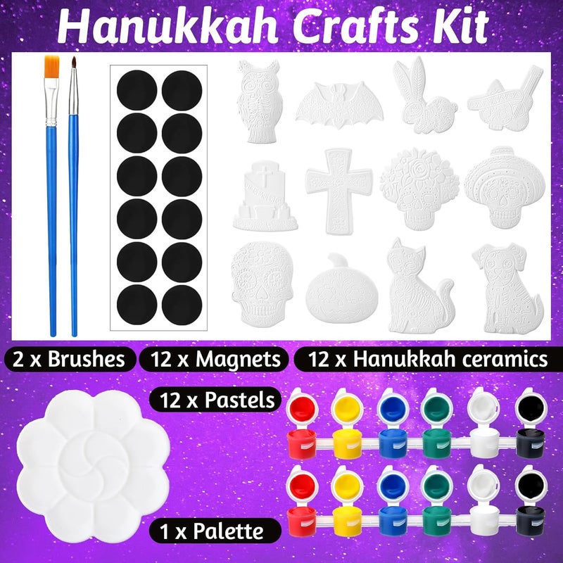 Perthlin 12 Pcs Ceramics to Paint Thanksgiving Fall Painting Crafts Halloween Day of The Dead DIY Crafts with Pastel Brush Palette Magnet for Party Decor Gifts Supplies(Day of The Dead) - Image 2